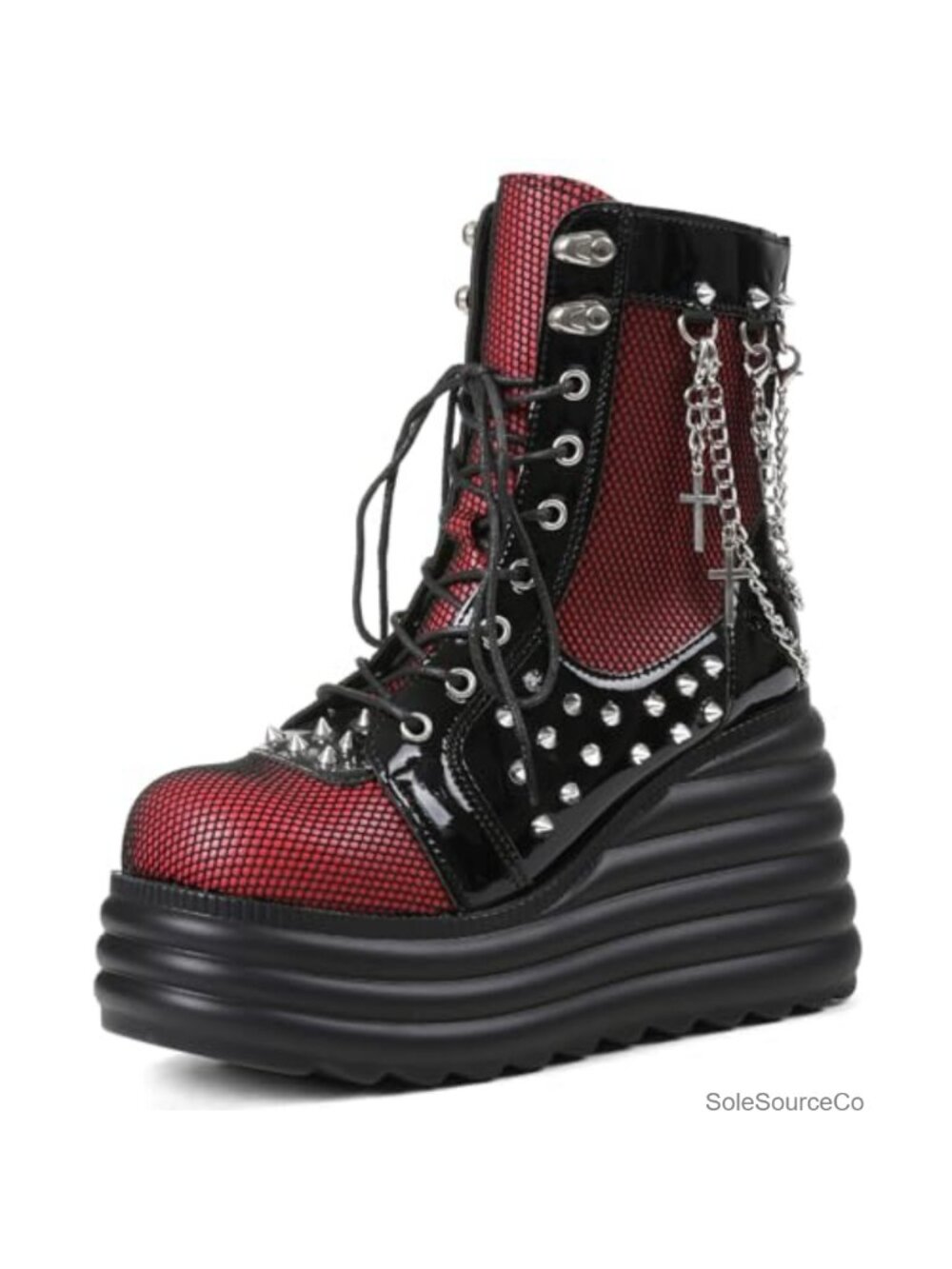 Faux Leather Goth Platform Ankle Boots Lace-Up Zipper Combat Booties